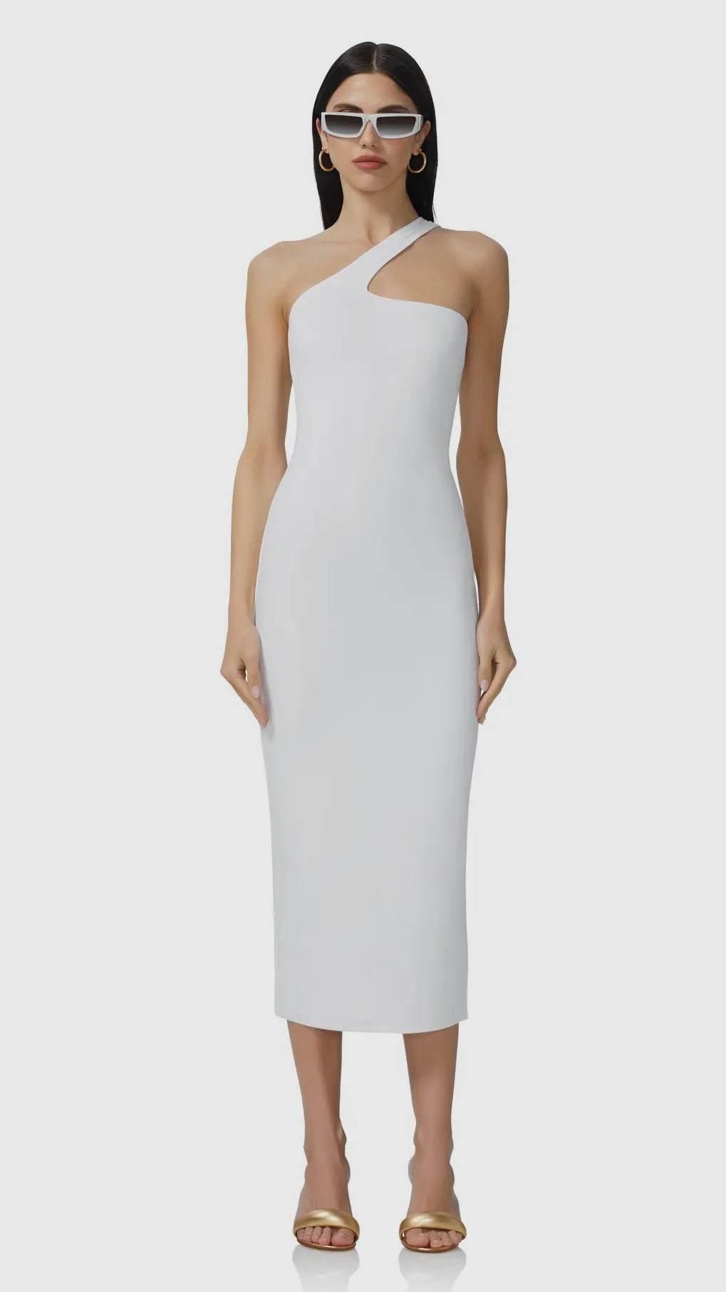 Sloane Asymmetric Neck Midi Dress