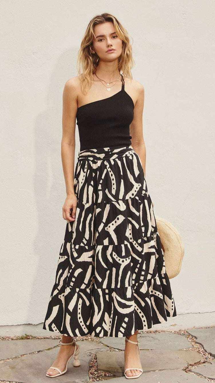 Dress Forum Hide and Seek Sash Tie Midi Tiered Skirt - Elevate Your Summer Style Medium