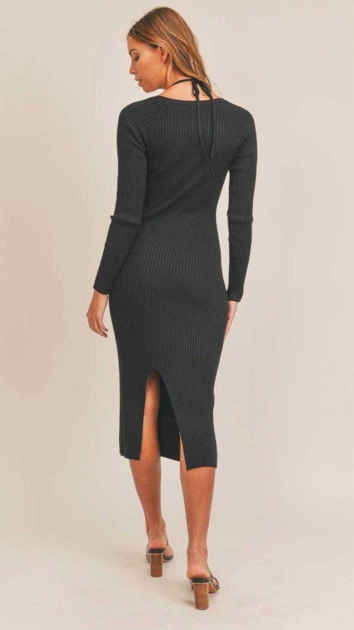 Black Sweater Midi Dress with Inner Bra Set