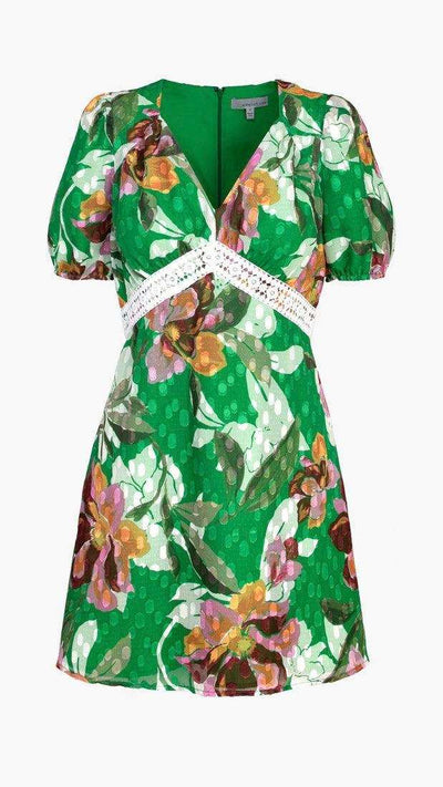 Vanessa Jacquard Green Printed Dress 