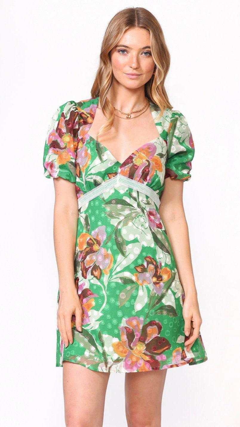 Vanessa Jacquard Green Printed Dress 